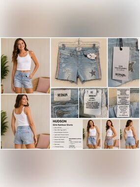 Hudson Girls Rainbow Denim Shorts Size 16 NWT Distressed Sequin Star
